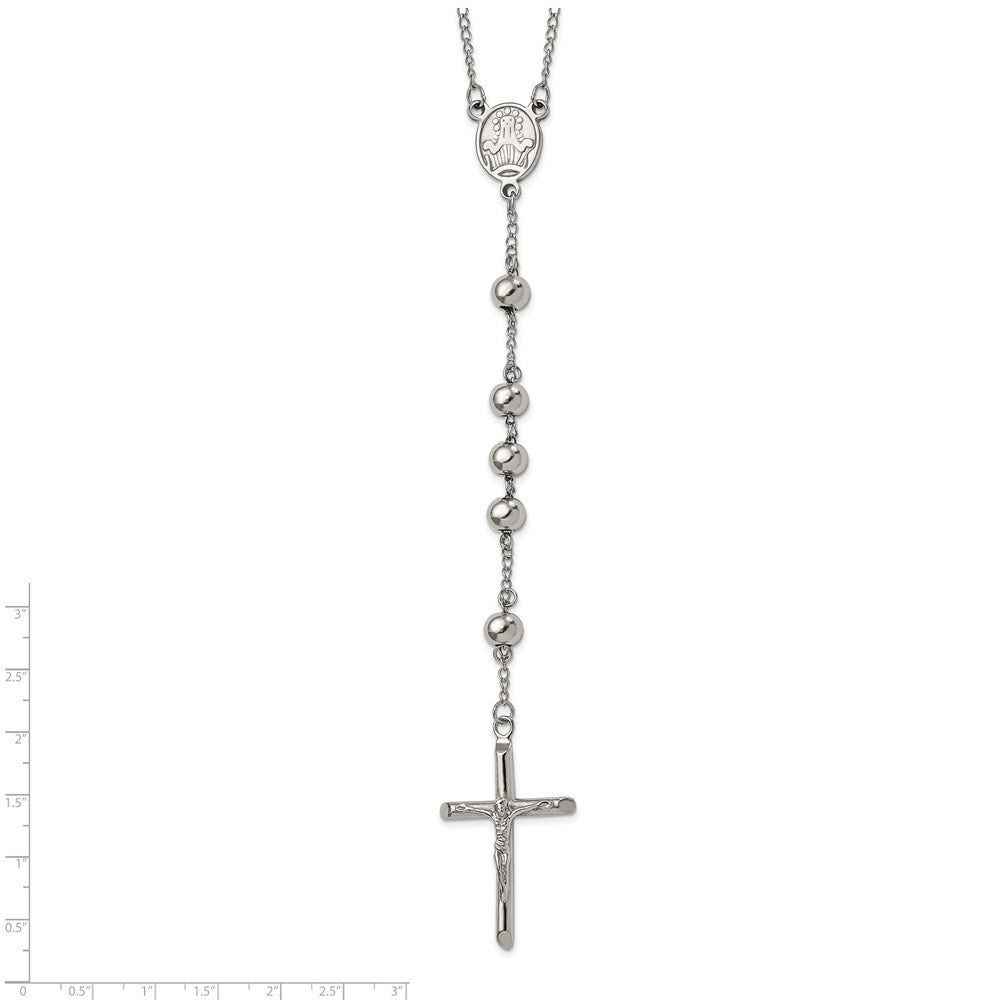 Chisel Stainless Steel Polished 8mm Beaded 32.5 inch Rosary Necklace