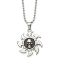 Chisel Stainless Steel Antiqued and Polished Skull on Saw Blade Pendant on a 24 inch Ball Chain Necklace