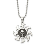 Chisel Stainless Steel Antiqued and Polished Skull on Saw Blade Pendant on a 24 inch Ball Chain Necklace