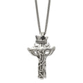 Chisel Stainless Steel Polished and Enameled 2 Piece Cross with Crown Pendant on a 22 inch Curb Chain Necklace