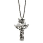 Chisel Stainless Steel Polished and Enameled 2 Piece Cross with Crown Pendant on a 22 inch Curb Chain Necklace