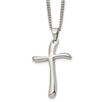 Chisel Stainless Steel Polished Wavy Cross Pendant on a 22 inch Curb Chain Necklace