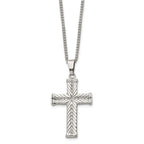 Chisel Stainless Steel Polished and Textured Cross Pendant on a 22 inch Curb Chain Necklace