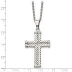 Chisel Stainless Steel Polished and Textured Cross Pendant on a 22 inch Curb Chain Necklace