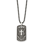 Chisel Stainless Steel Antiqued Polished and Textured Cross Shield Dog Tag on a 24 inch Ball Chain Necklace