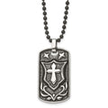 Chisel Stainless Steel Antiqued Polished and Textured Cross Shield Dog Tag on a 24 inch Ball Chain Necklace