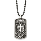 Chisel Stainless Steel Antiqued Polished and Textured Cross Shield Dog Tag on a 24 inch Ball Chain Necklace