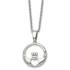 Chisel Stainless Steel Polished with CZ Claddagh Pendant on a 20 inch Cable Chain Necklace