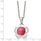 Chisel Stainless Steel Polished Flower with Pink Cat's Eye Pendant on an 18 inch Cable Chain Necklace