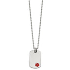Chisel Stainless Steel Polished with Red Enamel Medical ID Dog Tag on a 24 inch Ball Chain Necklace