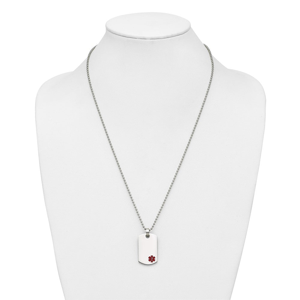 Chisel Stainless Steel Polished with Red Enamel Medical ID Dog Tag on a 24 inch Ball Chain Necklace