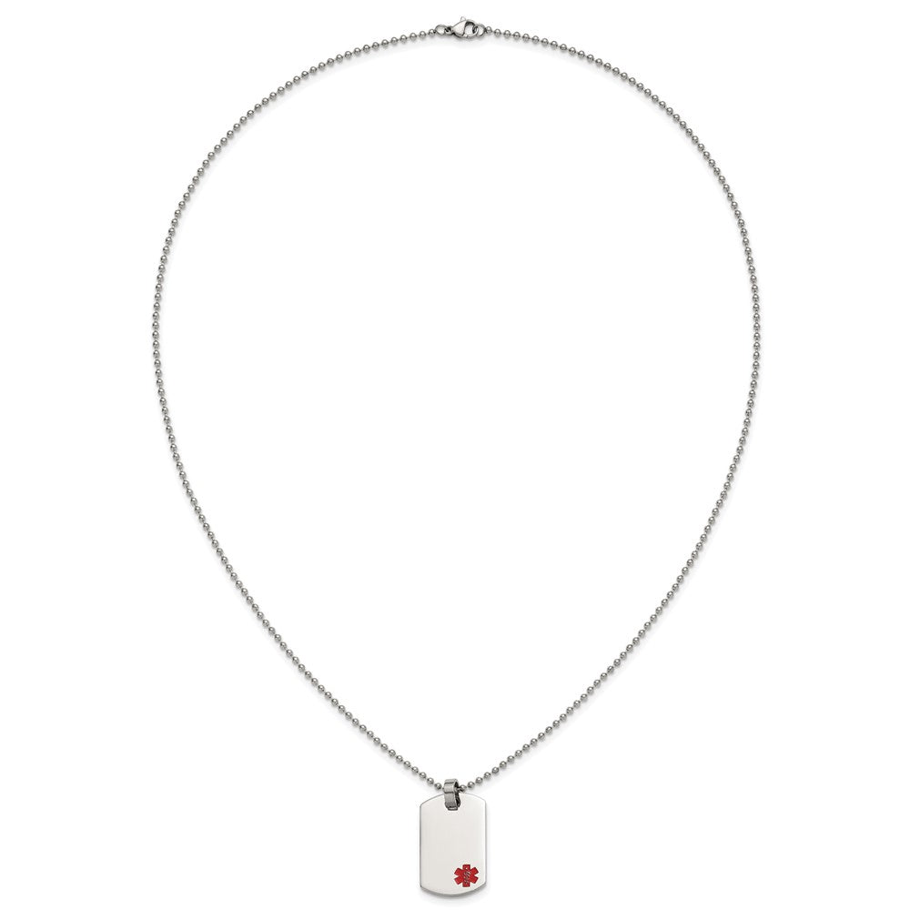Chisel Stainless Steel Polished with Red Enamel Medical ID Dog Tag on a 24 inch Ball Chain Necklace