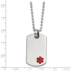 Chisel Stainless Steel Polished with Red Enamel Medical ID Dog Tag on a 24 inch Ball Chain Necklace