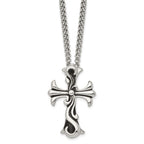 Chisel Stainless Steel Antiqued Polished and Textured Scroll Cross Pendant on a 22 inch Curb Chain Necklace