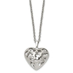 Stainless Steel Polished Filigree Puffed Heart 20in Necklace