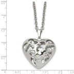 Stainless Steel Polished Filigree Puffed Heart 20in Necklace