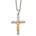 Chisel Stainless Steel Polished Yellow IP-plated Crucifix Pendant on a 20 inch Cable Chain Necklace
