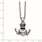 Stainless Steel Heart with Crown & Wings 20in w/ext Necklace