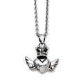 Stainless Steel Heart with Crown & Wings 20in w/ext Necklace