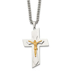 Stainless Steel Polished Yellow IP-plated Crucifix 24 inch Necklace