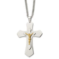 Chisel Stainless Steel Polished Yellow IP-plated Large Crucifix Pendant on a 24 inch Curb Chain Necklace