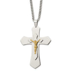 Chisel Stainless Steel Polished Yellow IP-plated Large Crucifix Pendant on a 24 inch Curb Chain Necklace