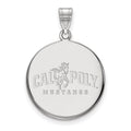 Sterling Silver Rhodium-plated LogoArt California Polytechnic State University Mustangs Large Disc Pendant