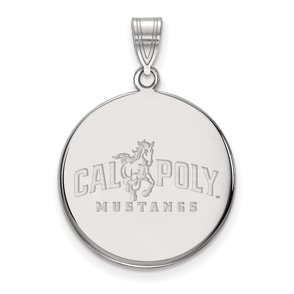 Sterling Silver Rhodium-plated LogoArt California Polytechnic State University Mustangs Large Disc Pendant