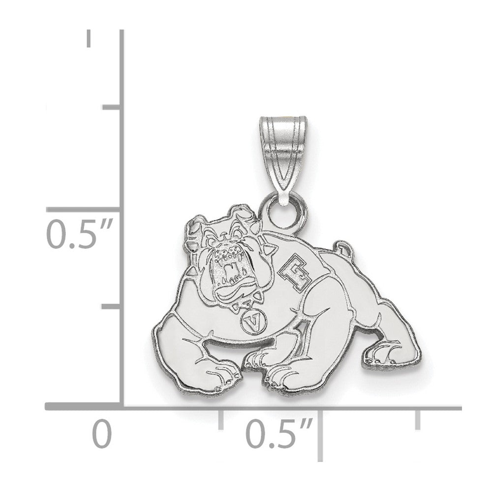 Sterling Silver Rhodium-plated LogoArt California State University Fresno Bulldog Small Pendant