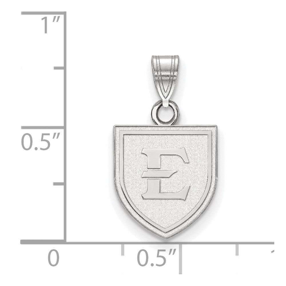 10k White Gold LogoArt East Tennessee State University Letter E Shield Small Pendant