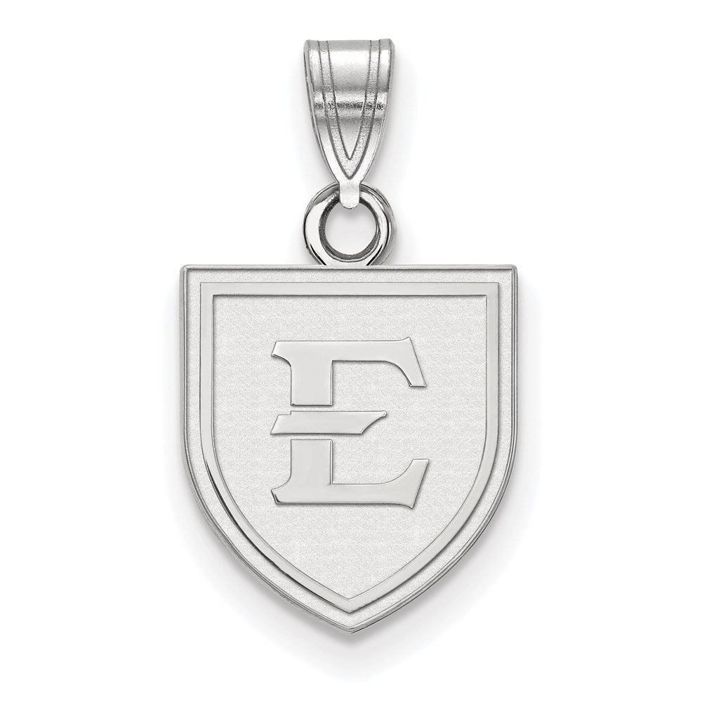 Sterling Silver Rhodium-plated LogoArt East Tennessee State University Letter E Shield Small Pendant