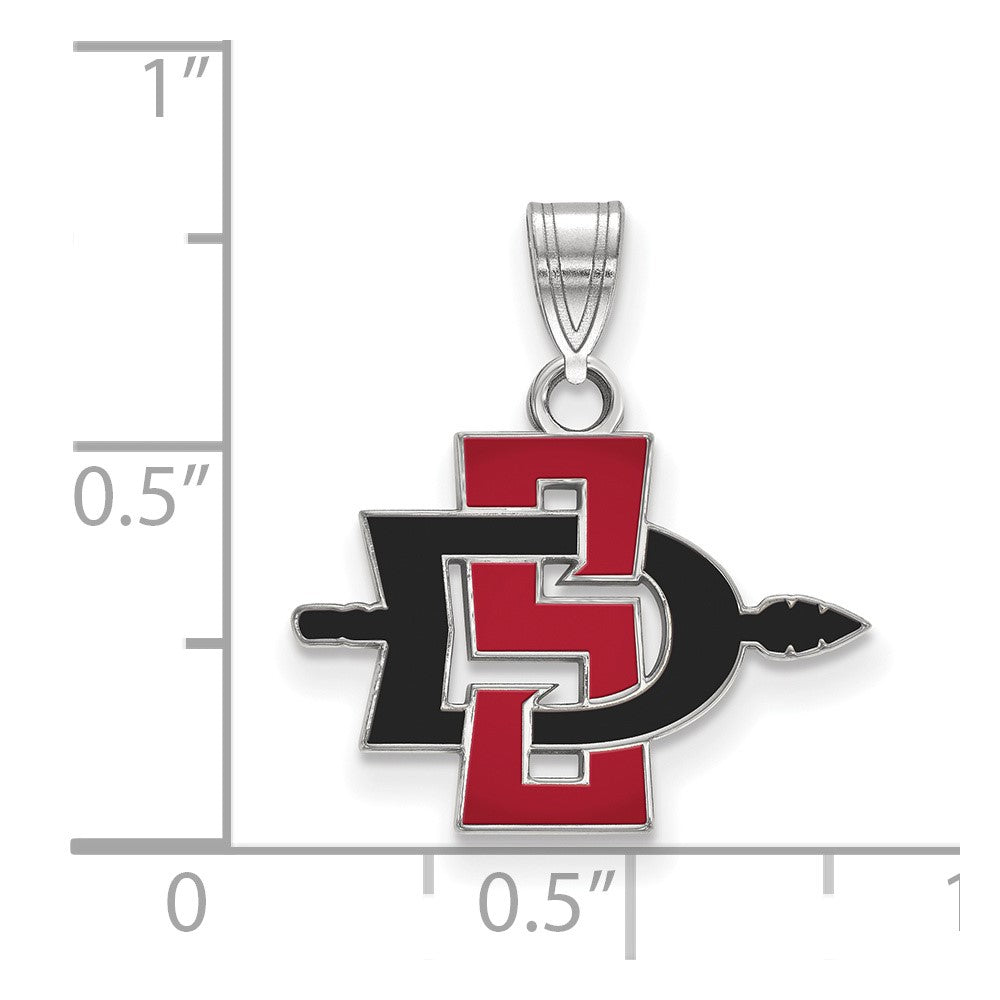 Sterling Silver Rhodium-plated LogoArt San Diego State University Small Enameled Pendant