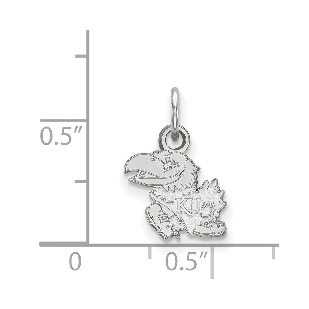 Sterling Silver Rhodium-plated LogoArt University of Kansas Jayhawk Extra Small Pendant