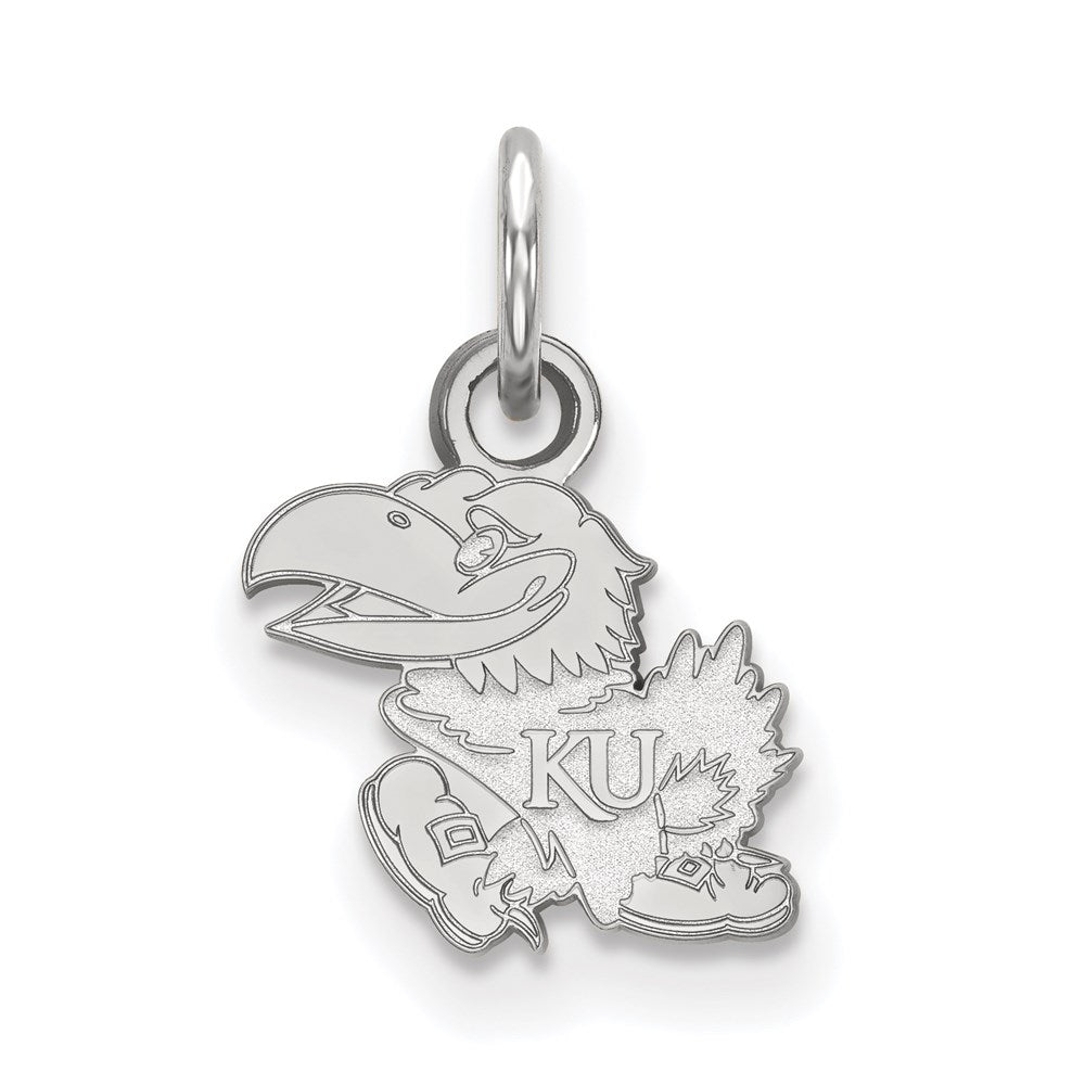 Sterling Silver Rhodium-plated LogoArt University of Kansas Jayhawk Extra Small Pendant