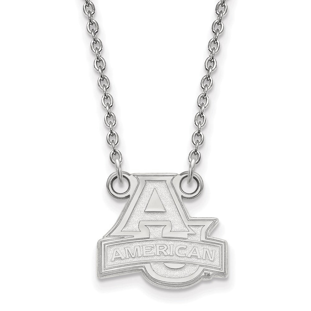 Sterling Silver Rhodium-plated LogoArt American University Small Pendant 18 inch Necklace