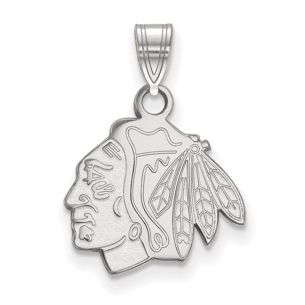 10k White Gold NHL LogoArt Chicago Blackhawks Small Pendant