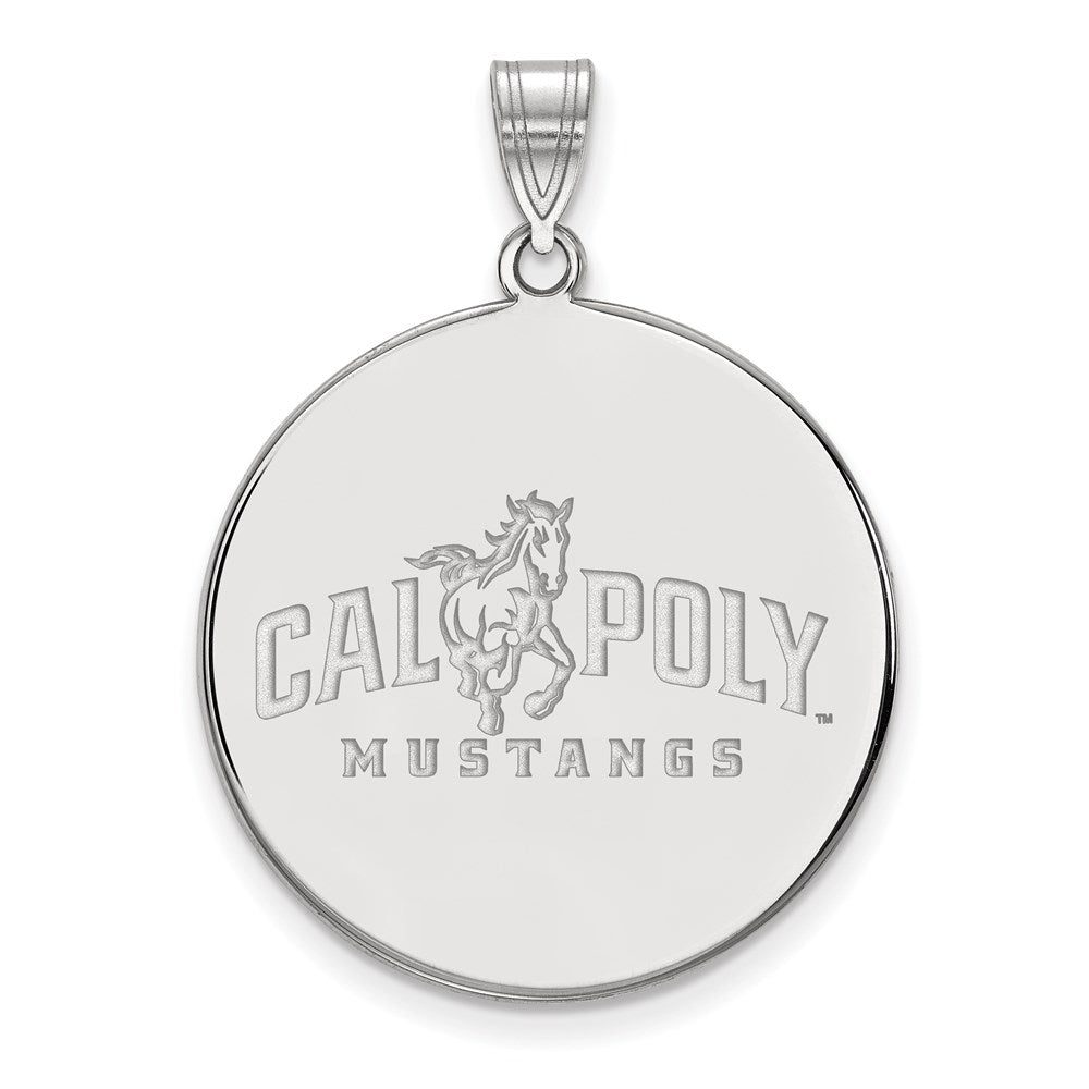 Sterling Silver Rhodium-plated LogoArt California Polytechnic State University Mustangs Extra Large Disc Pendant