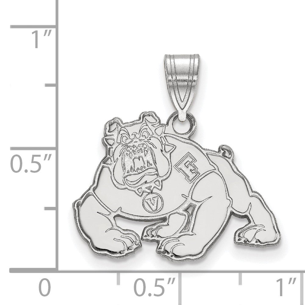 Sterling Silver Rhodium-plated LogoArt California State University Fresno Bulldog Medium Pendant