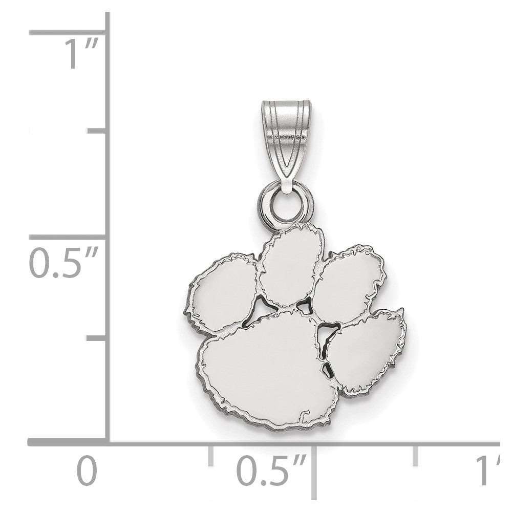 Sterling Silver Rhodium-plated LogoArt Clemson University Tiger Paw Small Pendant
