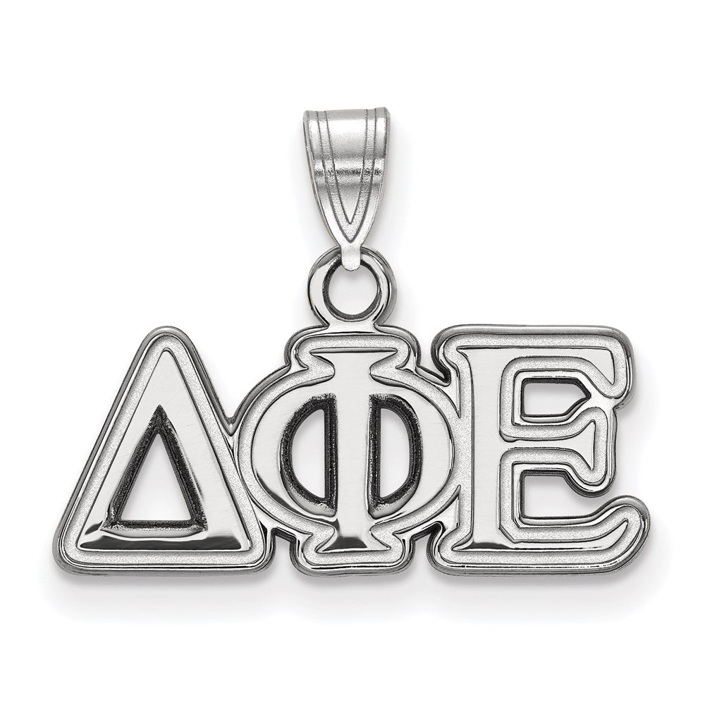 Sterling Silver Rhodium-plated LogoArt Delta Phi Epsilon Sorority Greek Letters Small Pendant