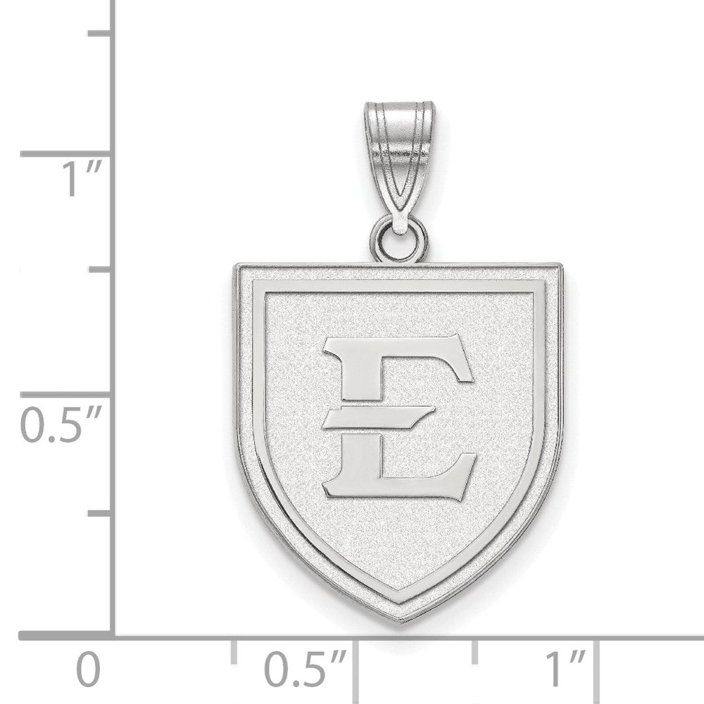 Sterling Silver Rhodium-plated LogoArt East Tennessee State University Letter E Shield Large Pendant