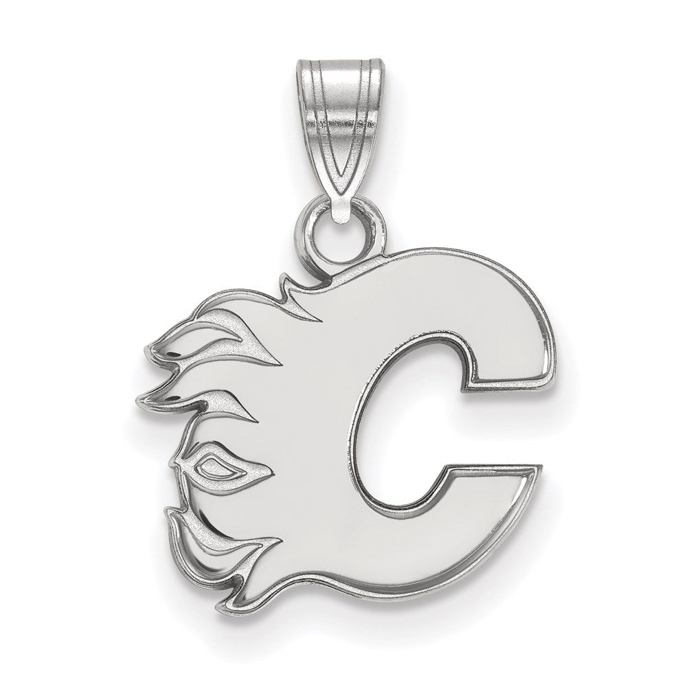 Sterling Silver Rhodium-plated NHL LogoArt Calgary Flames Letter C Small Pendant
