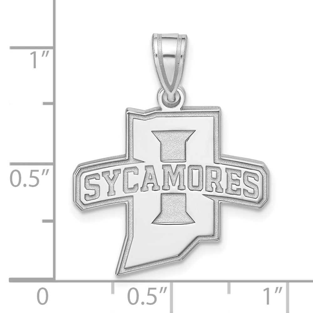 Sterling Silver Rhodium-plated LogoArt Indiana State University Sycamores Large Pendant