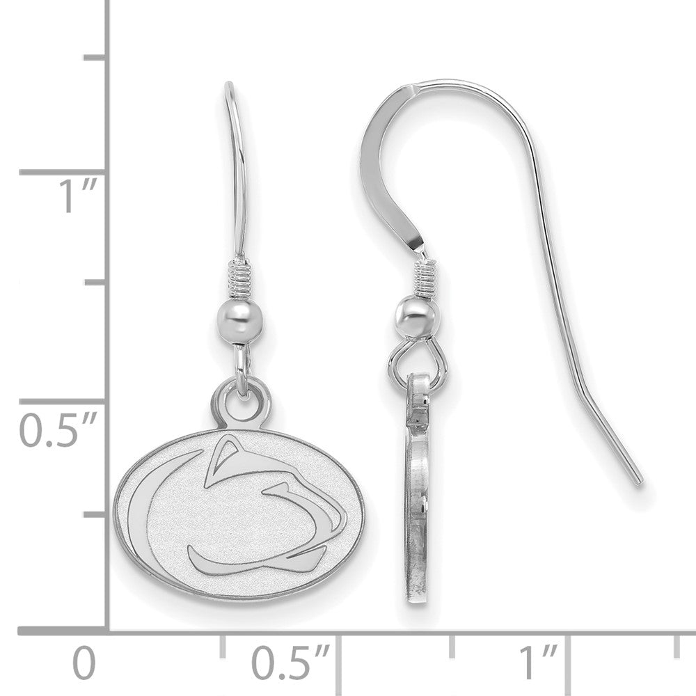 Sterling Silver Rhodium-plated LogoArt Penn State University Lion Extra Small Dangle Wire Earrings