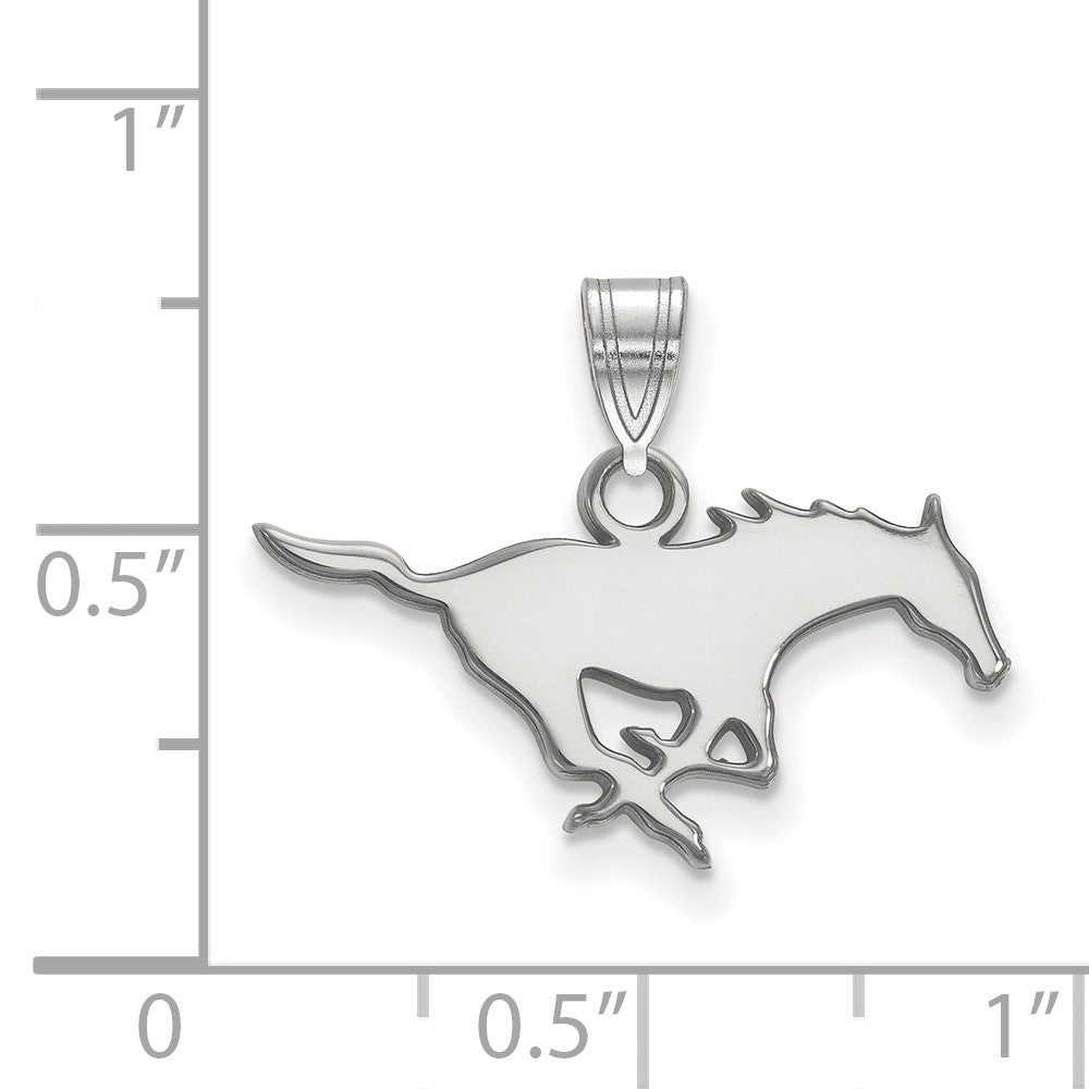 Sterling Silver Rhodium-plated LogoArt Southern Methodist University Mustang Small Pendant