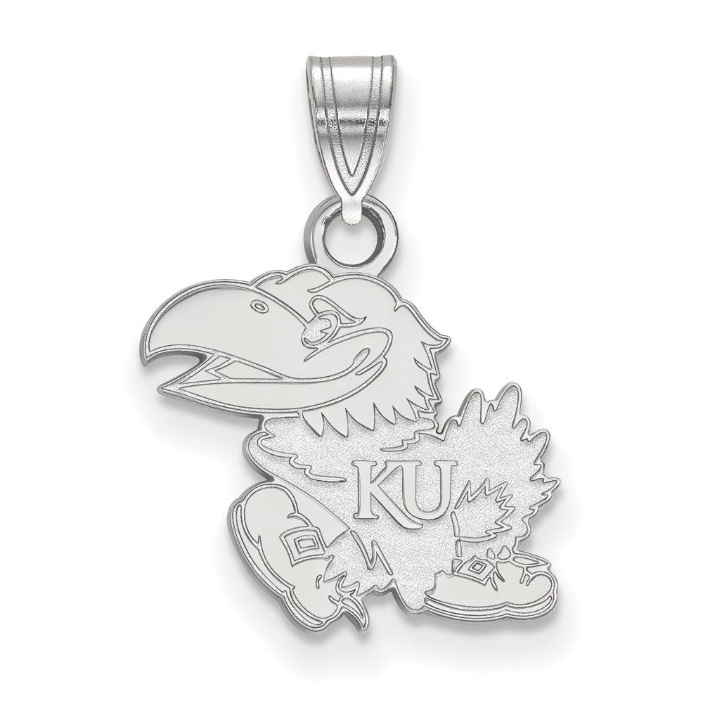 14k White Gold LogoArt University of Kansas Jayhawk Small Pendant