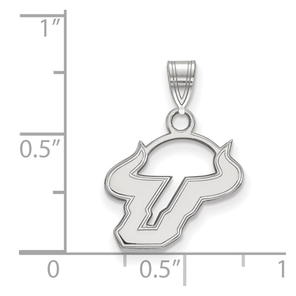 Sterling Silver Rhodium-plated LogoArt University of South Florida Bull Small Pendant
