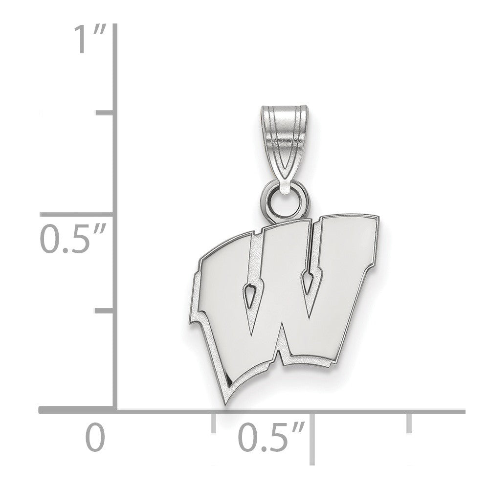 Sterling Silver Rhodium-plated LogoArt University of Wisconsin Letter W Small Pendant