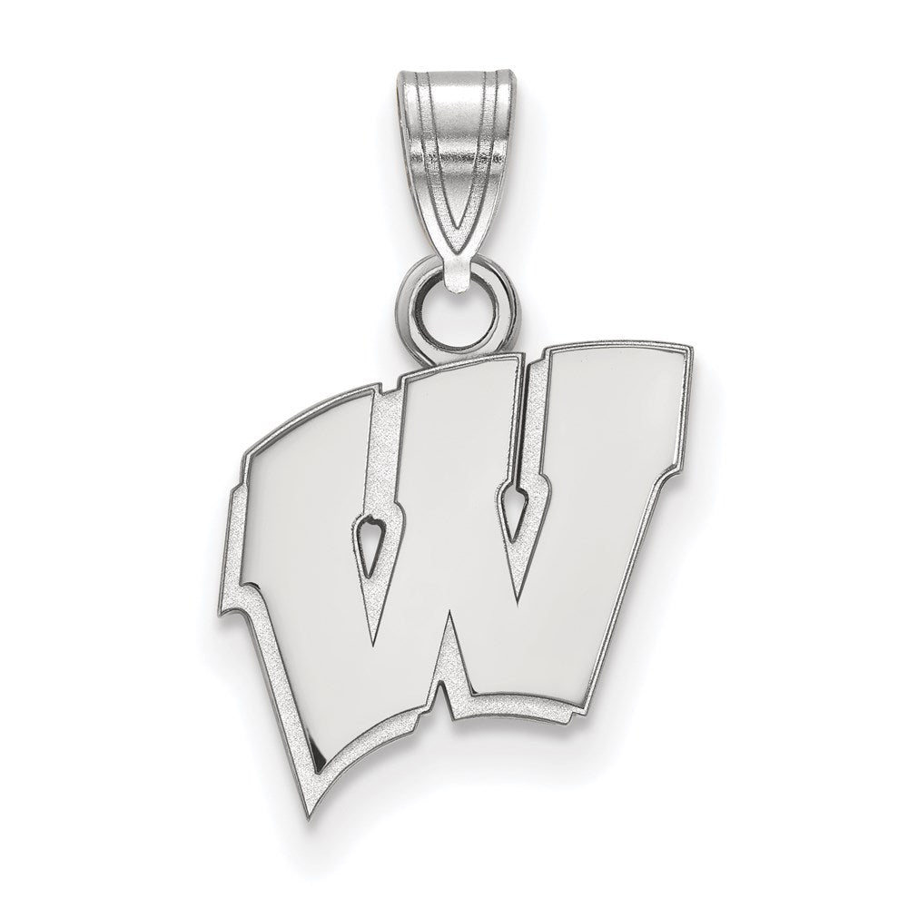 Sterling Silver Rhodium-plated LogoArt University of Wisconsin Letter W Small Pendant