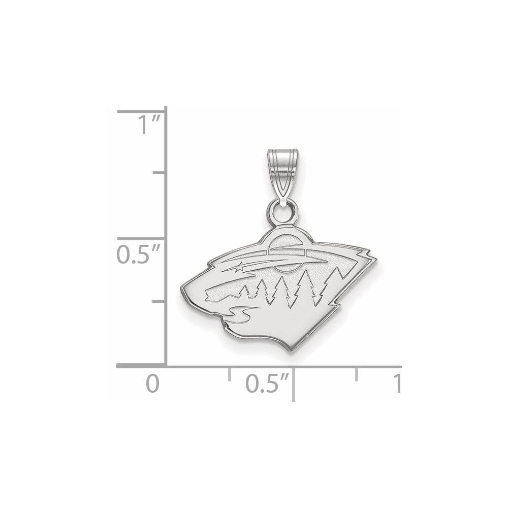Sterling Silver Rhodium-plated NHL LogoArt Minnesota Wild Small Pendant